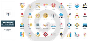 AI algorithm, automation of process and innovation technology, robots color icon set