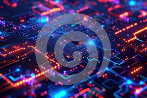 AI algorithms abstract background with neural networks, circuits, and data flow.