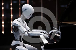 AI android robot playing piano.