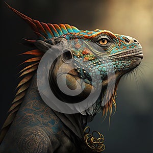 Ai Art illustration of an exotic iguana in profile. Iguana portrait