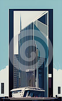 AI art poster of futuristic city buildings