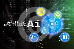 AI, Artificial intelligence, automation and modern information technology concept on virtual screen.