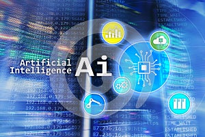 AI, Artificial intelligence, automation and modern information technology concept on virtual screen