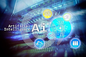 AI, Artificial intelligence, automation and modern information technology concept on virtual screen