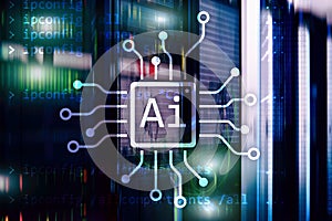 AI, Artificial intelligence, automation and modern information technology concept on virtual screen