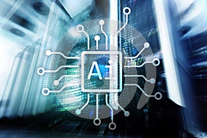 AI, Artificial intelligence, automation and modern information technology concept on virtual screen