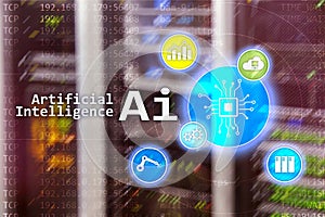 AI, Artificial intelligence, automation and modern information technology concept on virtual screen