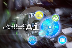 AI, Artificial intelligence, automation and modern information technology concept on virtual screen