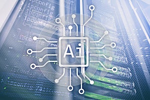 AI, Artificial intelligence, automation and modern information technology concept on virtual screen