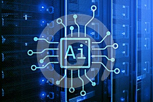 AI, Artificial intelligence, automation and modern information technology concept on virtual screen