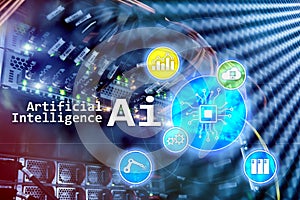 AI, Artificial intelligence, automation and modern information technology concept on virtual screen