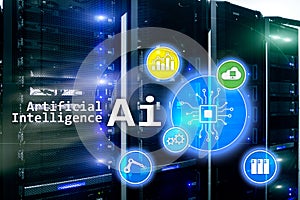 AI, Artificial intelligence, automation and modern information technology concept on virtual screen