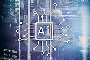 AI, Artificial intelligence, automation and modern information technology concept on virtual screen