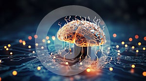 AI Artificial Intelligence Brain for Mental Health. Brain composed of digital circuits and light AI role in