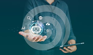 Ai, artificial intelligence business technology using bot, learning machine, automation innovation, smart virtual computer