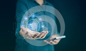 Ai, artificial intelligence business technology using bot, learning machine, automation innovation, smart virtual computer
