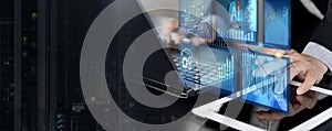 AI Artificial Intelligence. Business woman using AI technology for data analysis