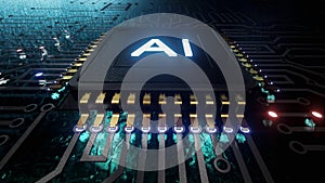 AI artificial intelligence concept Central Computer Processors CPU concept, 3d rendering, Circuit board, Technology background,