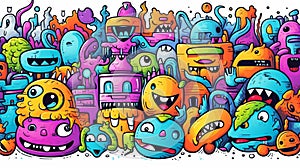 Ai Artificial Intelligence created childrens colorful doodle art background