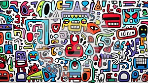 Ai Artificial Intelligence created colorful doodle art background
