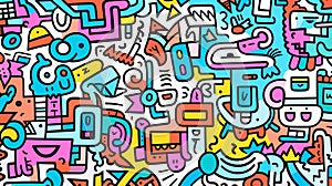 Ai Artificial Intelligence created colorful doodle art background