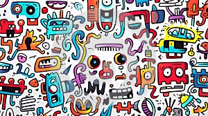 Ai Artificial Intelligence created kids colorful doodle art background