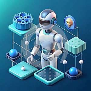 AI Artificial Intelligence, Deep learning machine learning AI, Technological digital robot developer concept, 3D vector