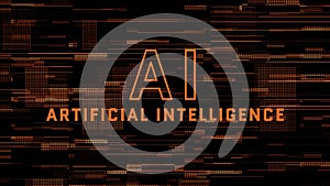 AI Artificial Intelligence on digital background - orange pattern pixel background from digital data elements