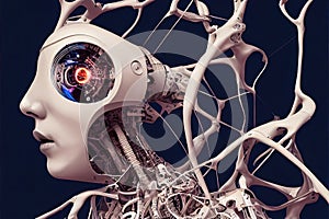 AI or artificial intelligence in humanoid head. Technology and science future concept