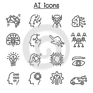 AI, Artificial intelligence icon set in thin line style