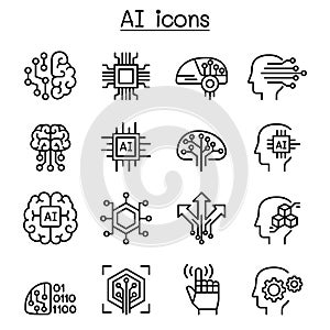 AI, Artificial intelligence icon set in thin line style photo