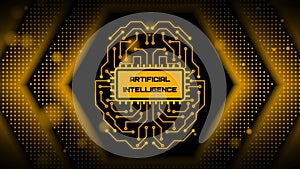 AI Artificial Intelligence lettering - Electronic Brain with control panel Artificial Intelligence - hexagonal design background