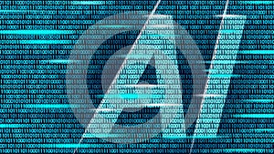 AI artificial intelligence letters on code data flow. Virtual assistant app geometric symbol support service technology