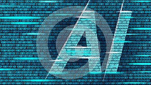 AI artificial intelligence letters on code data flow. Virtual assistant app geometric symbol support service technology