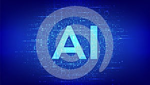 AI. Artificial intelligence. Letters AI made with binary code. Machine learning technology. Binary data and streaming digital code