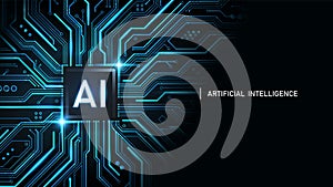 AI Artificial intelligence logo on chipset circuit board and copyscape. vector illustration