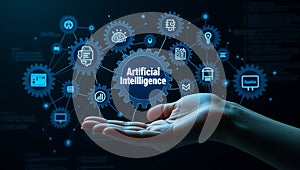 AI artificial intelligence machine learning brain big data automation industrial tech virtual screen programming concept