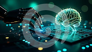 AI artificial intelligence machine learning brain big data automation industrial tech virtual screen programming concept