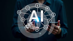 AI artificial intelligence machine learning brain big data automation industrial tech virtual screen programming concept