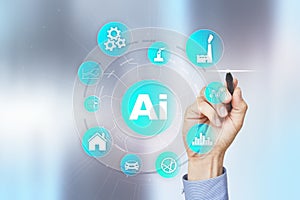 AI, Artificial intelligence, machine learning, neural networks and modern technologies concepts. IOT and automation.