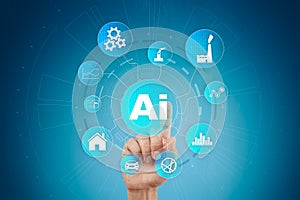 AI, Artificial intelligence, machine learning, neural networks and modern technologies concepts. IOT and automation.