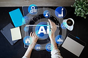 AI, Artificial intelligence, machine learning, neural networks and modern technologies concepts. IOT and automation.