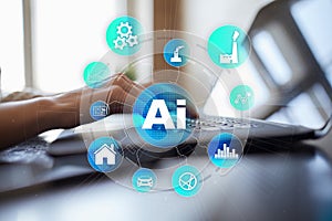 AI, Artificial intelligence, machine learning, neural networks and modern technologies concepts. IOT and automation.