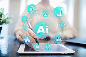 AI, Artificial intelligence, machine learning, neural networks and modern technologies concepts. IOT and automation.