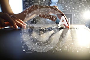 AI, Artificial intelligence, machine learning, neural networks and modern technologies concepts. IOT and automation.