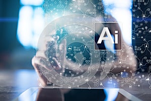 AI, Artificial intelligence, machine learning, neural networks and modern technologies concepts. IOT and automation.