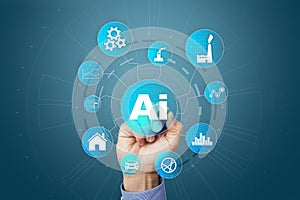 AI, Artificial intelligence, machine learning, neural networks and modern technologies concepts. IOT and automation.