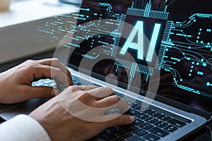 Ai artificial intelligence machine learning technology laptop coding programming development concept