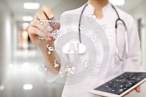 AI, artificial intelligence, in modern medical technology. IOT and automation. photo