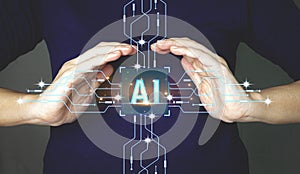 AI , Artificial Intelligence network. Digital chatbot, robot application, OpenAI generate. Futuristic technology.AI in data